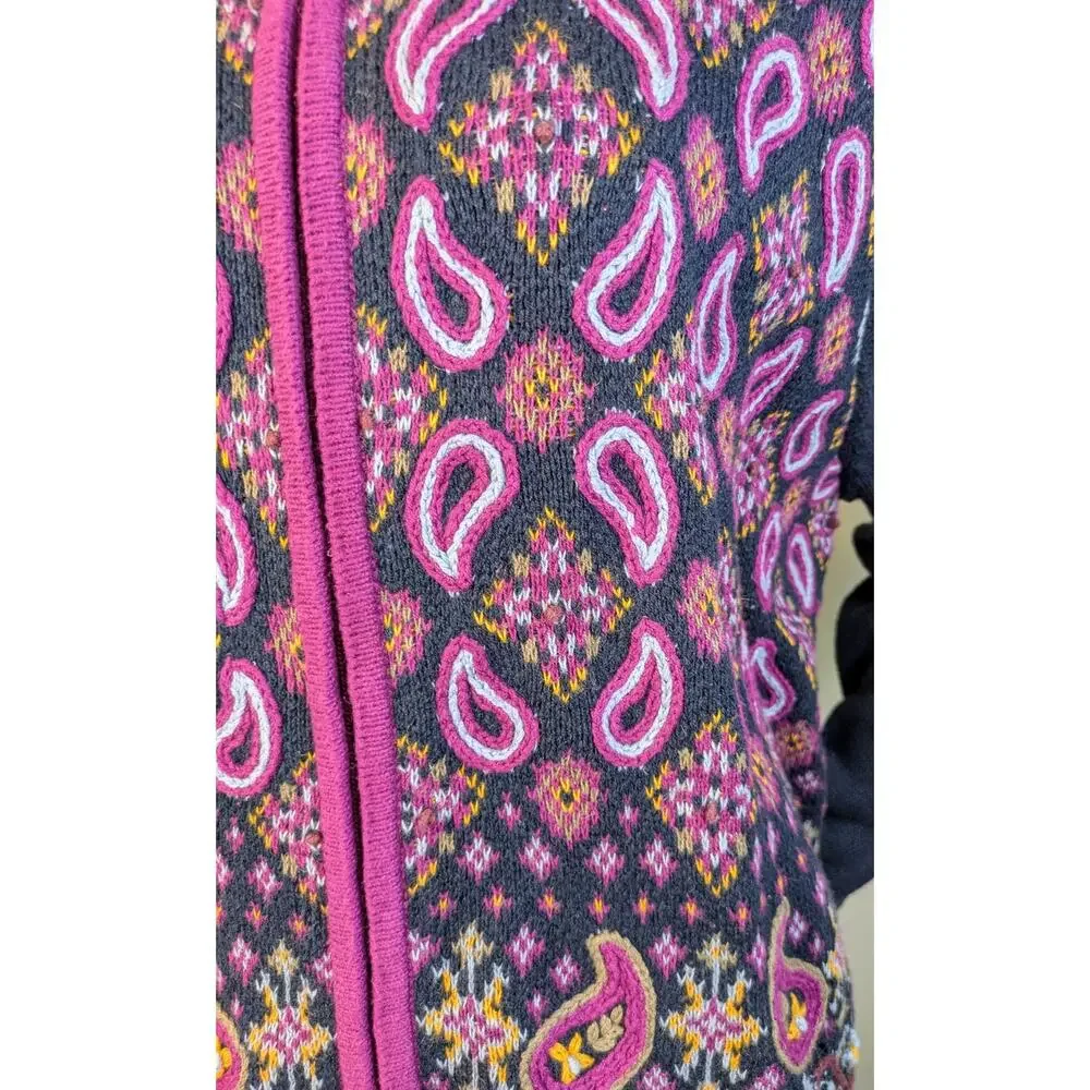 Joan Leslie Cardigan Sweater XL Berry Blue Paisley Embroidered Boho VTG NEW - Picture 6 of 12